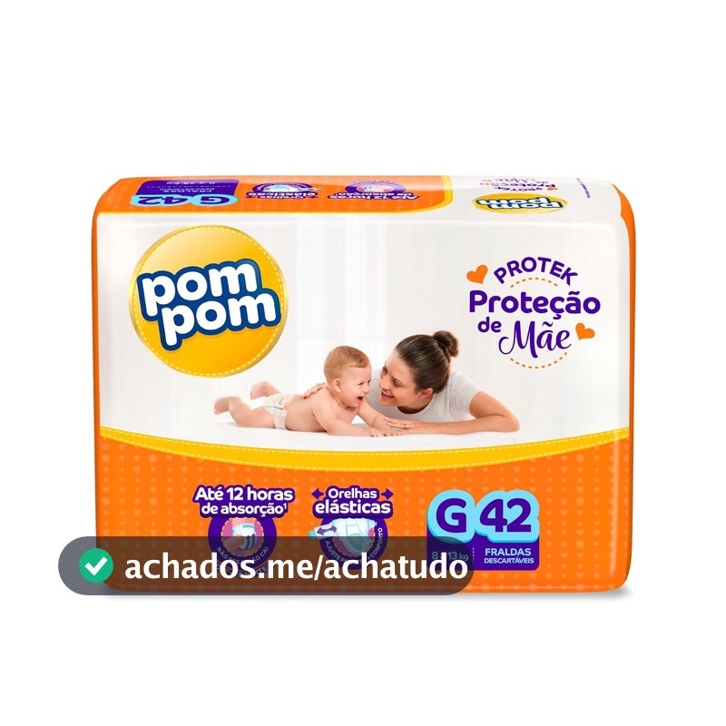 Fralda Pom Pom Protek Proteção de Mãe Mega G 42 Unidades
