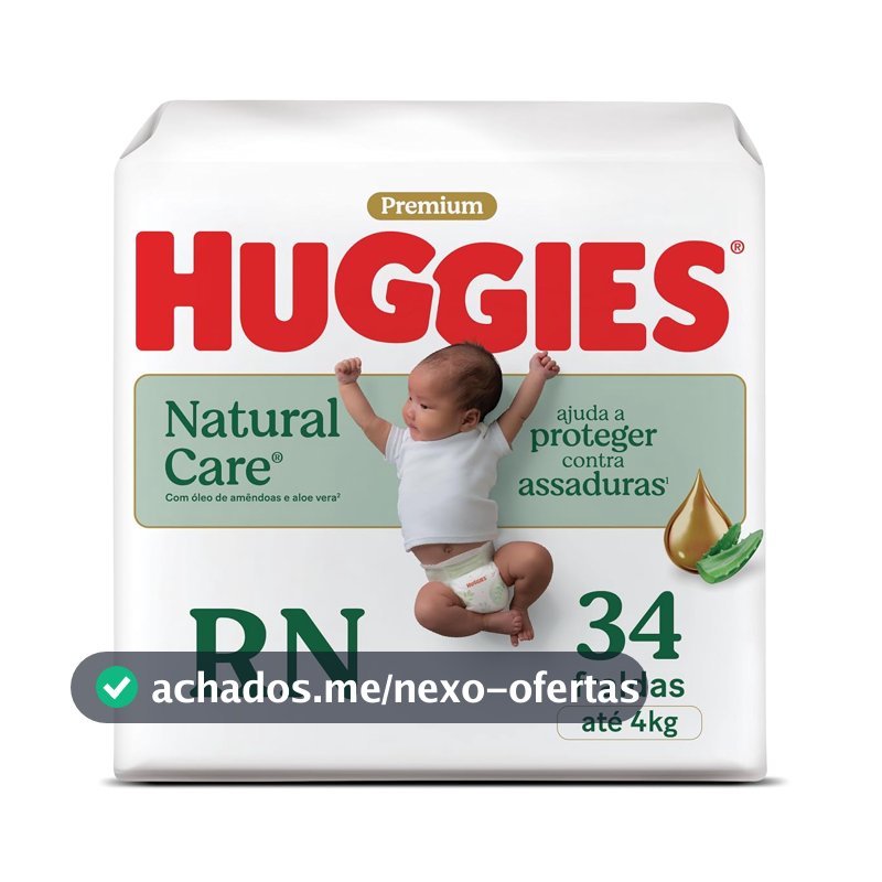 Huggies Fralda Descartável Premium Natural Care Hipoalergênica RN - 34UN