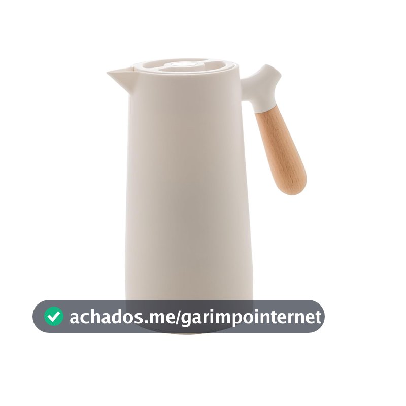 WOLFF - Garrafa Térmica de Plástico com Cabo de Madeira Nórdica 1L Branca - Mesa Posta - Itens Para Casa - Utensílios de Cozinha - Perfeita Para Café e Chá