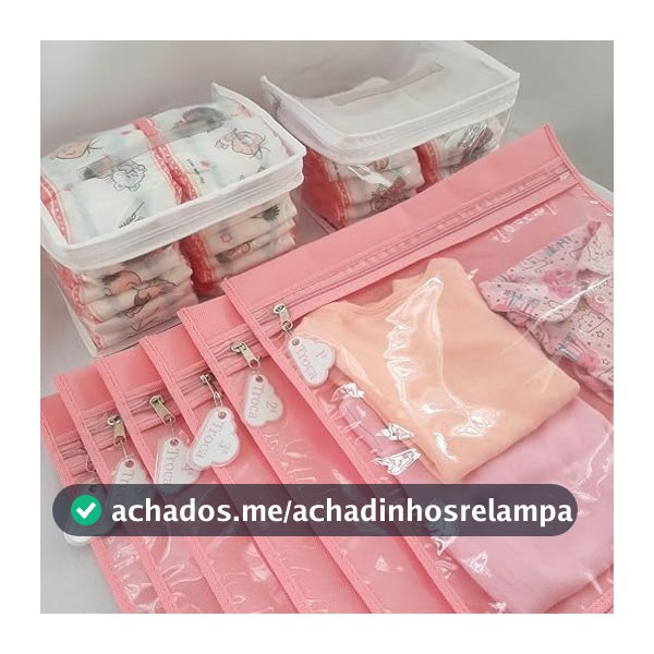 Kit 6 Saquinhos Envelopes Organizador 30x30 Mala Maternidade Bebe Gestante TAG + 2 Necessaire Porta Fraldas Remédio. (Rosa)