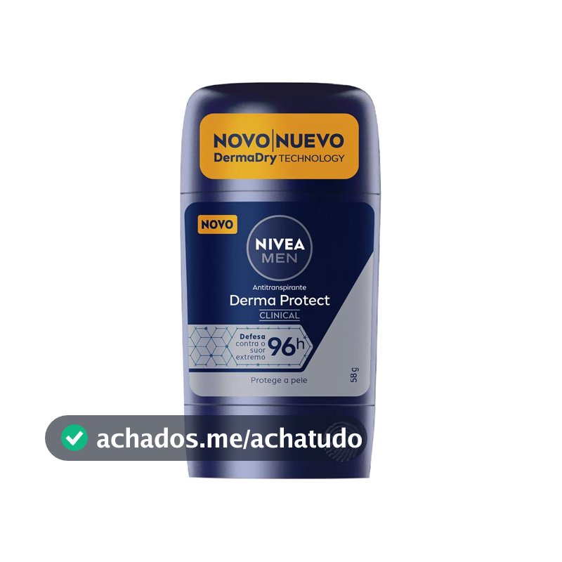NIVEA MEN Desodorante Antitranspirante Stick Derma Protect Clinical 58g, Defesa Intensa 96h, Controle de Suor Extremo, Toque Suave, Protege a Pele