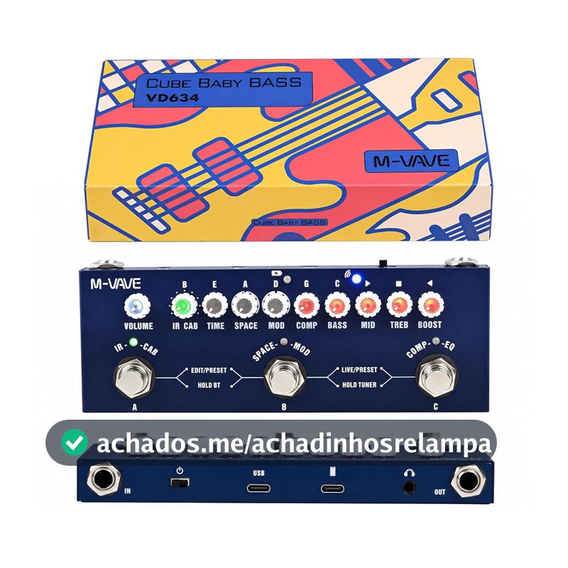 M-VAVE Bass Pedal de Efeito de Baixo EléTrico Multif, Capaz de Gravar 5V RecarregáVel 48Khz/24Bit 8 Tipos de Simulação Gabinete Ir, 13 BotõEs, 26 Portas 7 Sintonizadores, Cuvave Cube Baby