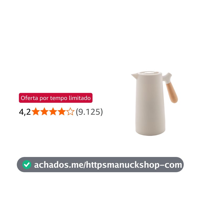 WOLFF - Garrafa Térmica de Plástico com Cabo de Madeira Nórdica 1L Branca - Mesa Posta - Itens Para Casa - Utensílios de Cozinha - Perfeita Para Café e Chá