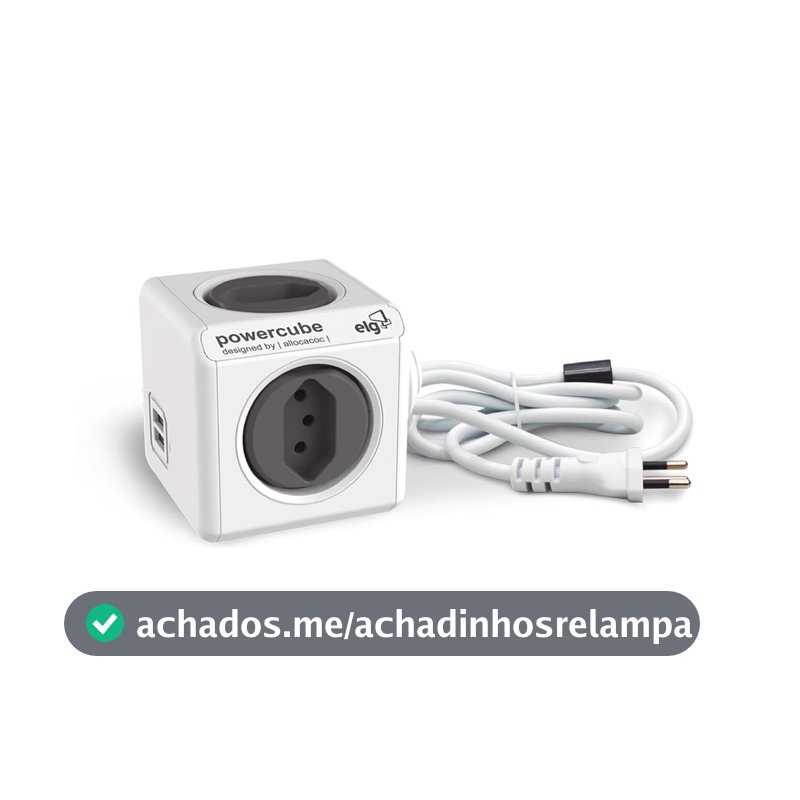ELG, PWC-X4U/3M, PowerCube com Extensor USB, Filtro de Linha, Multiplicador 4 Tomadas Bivolt com 2 Portas USB 2.4A, Disjuntor Integrado de 10A, Cabo 3m, Cinza