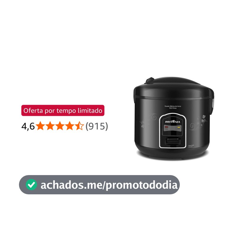 Britânia Panela Arroz, PA5 Prime, 400W, Preto, 220v, 5 cups