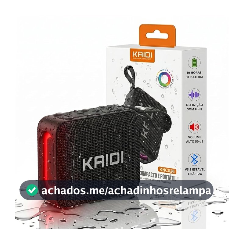Caixa de Som Pequena Bluetooth Portátil GO à Prova D’água e Poeira - Caixinha de Som Para PC com Microfone, Som Alto e Limpo HI-FI 15W, Grave Potente, Bateria Longa Duração 10H, Luzes RGB, e Rádio FM