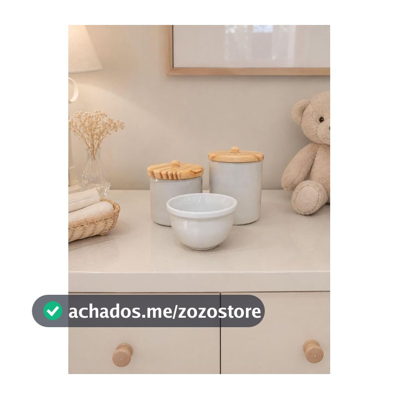 Kit Higiene Bebê Porcelana C/Tampa De Madeira Pinus kit maternidade