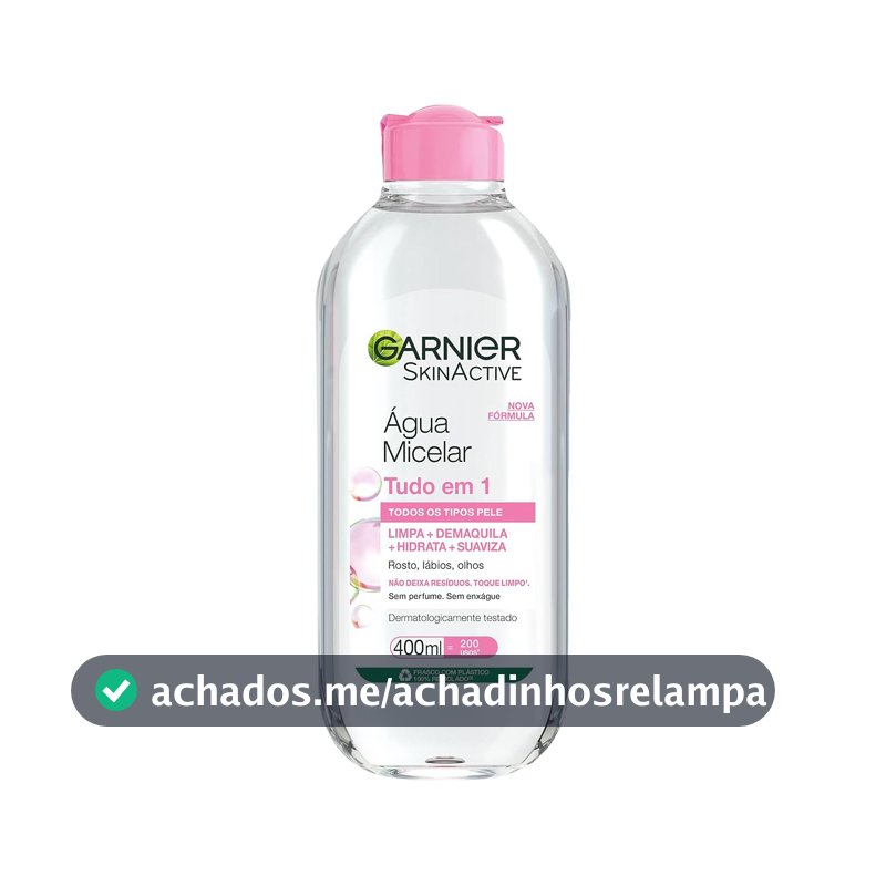 Garnier SkinActive Água Micelar de Limpeza Tudo em 1, Solução Demaquilante que Limpa, Tonifica e Remove Oleosidade, Fórmula Suave Sem Álcool para Todos os Tipos de Pele, 400ml