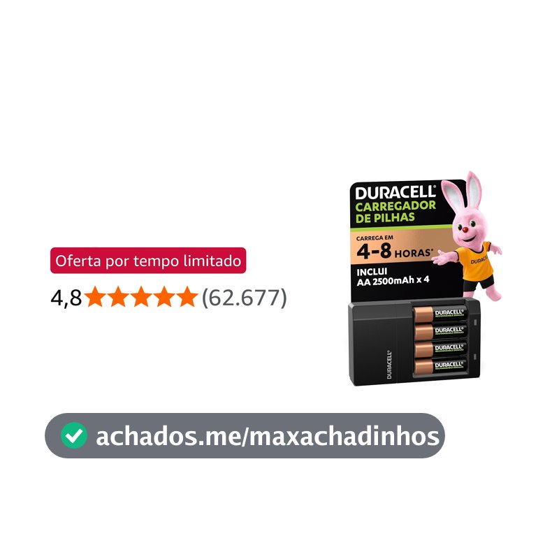 Duracell Carregador de Pilhas Recarregáveis AA e AAA Com 4 Pilhas AA Inclusas – Bivolt