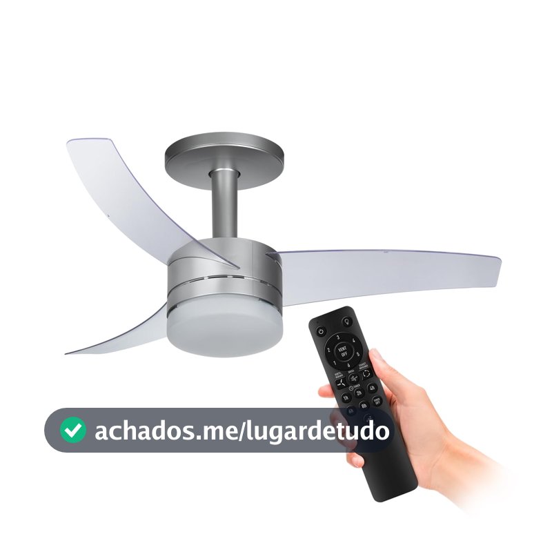 Ventilador de Teto Arno Ultimate Bivolt Prata VX15, 150W, Controle Remoto, 6 Velocidades, 4 Funções e Iluminação para 2 Lâmpadas