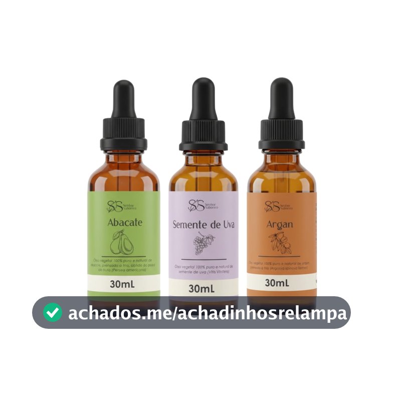 Trio Óleos Abacate + Argan + Semente de Uva Prensado à Frio 30mL