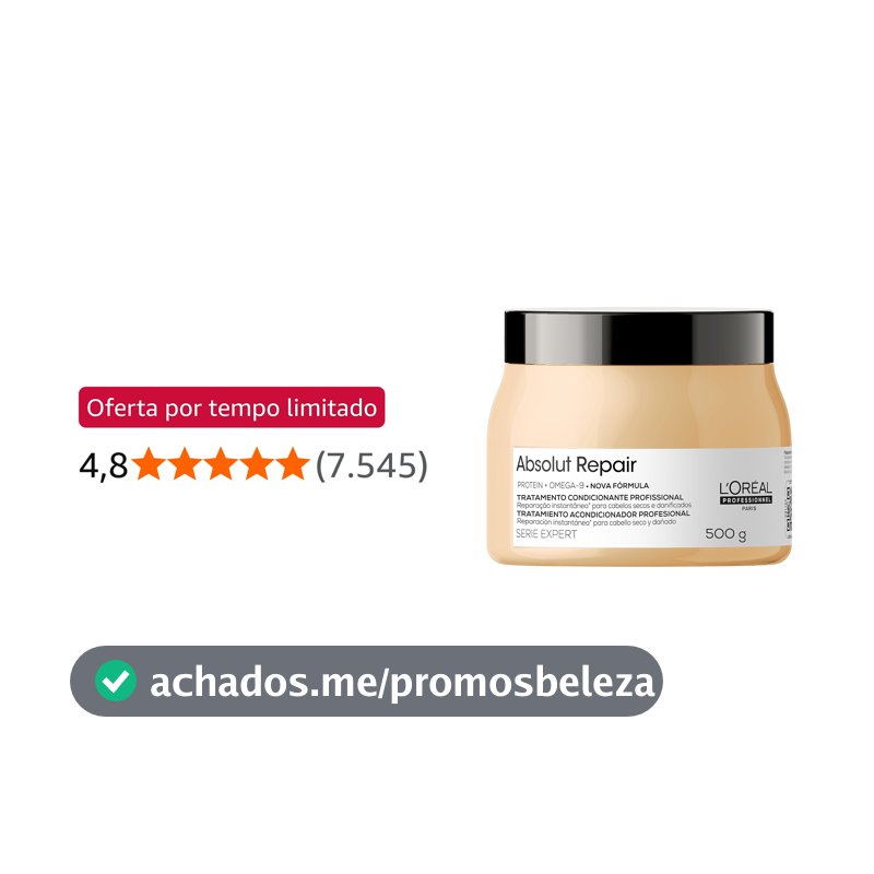 L'Oréal Professionnel Máscara Capilar Absolut Repair, Tratamento Capilar Proteico Para Nutrição Profunda, Hidrata, Repara Danos e Acrescenta Brilho, Para Cabelos Secos e Danificados