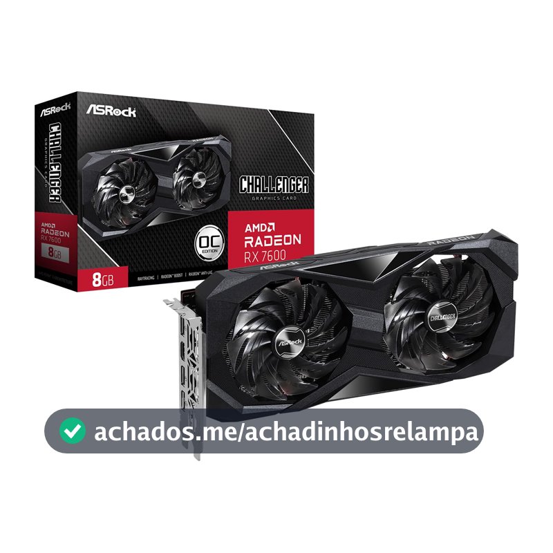 Placa de Vídeo ASRock Radeon RX 7600 Challenger OC, 8GB, GDDR6, 128-Bit, FSR, Ray Tracing, Preto