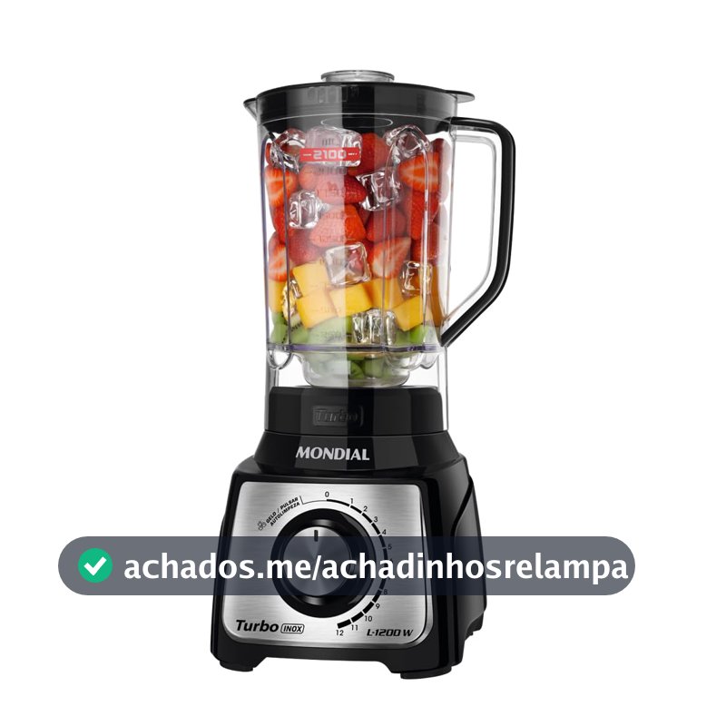 MONDIAL Liquidificador Turbo, Preto/Inox, 1200W, 110V - L-1200 BI