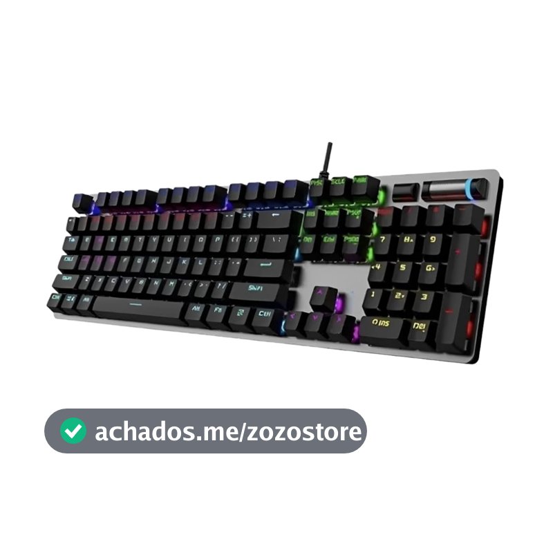 Teclado Mecânico AULA F3019 ABNT2 Blue Switch, Base Metálica Cinza, RGB, Full Size