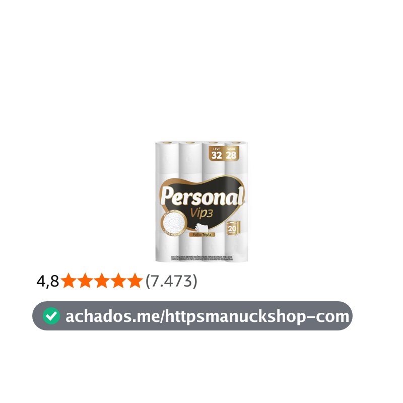 Personal Papel Higiênico Vip Folha Tripla, 32 Rolos De 20M