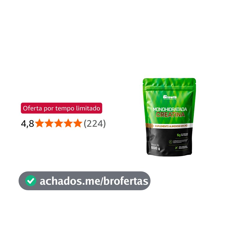 Growth Supplements - Creatina 500g Pouch Treino Musculação Dieta Alta Performance - Growth Supplements