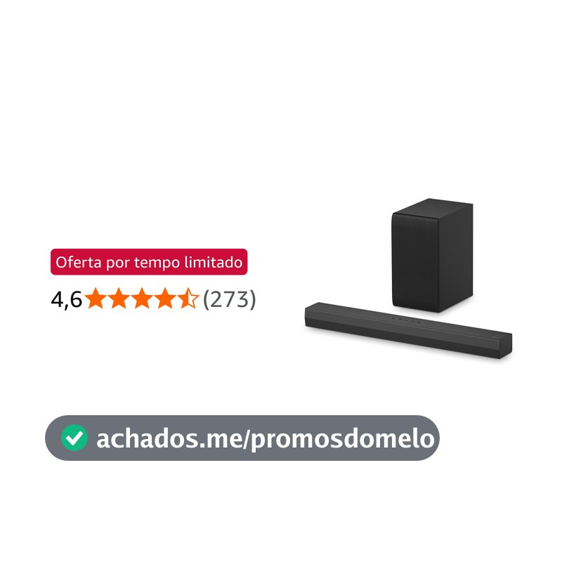 Soundbar LG 300W RMS, 2.1 Canais, Dolby Digital, Sem fios, Bluetooth 5.3, Entrada Óptica, HDMI, AI Sound Pro - S40T