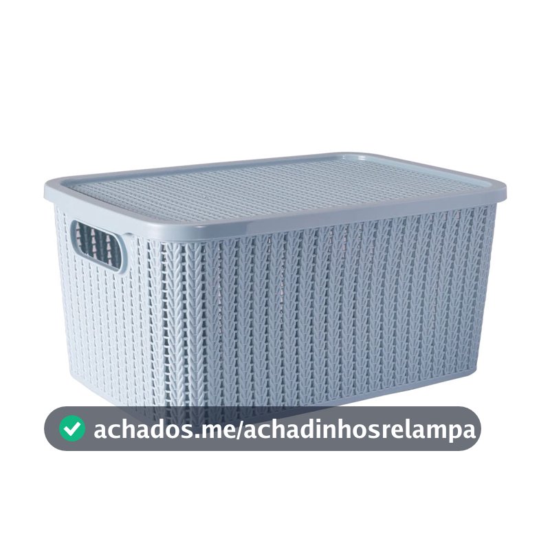 Plasútil Caixa Organizadora Trama de Plástico com Tampa Empilhável 4,7L