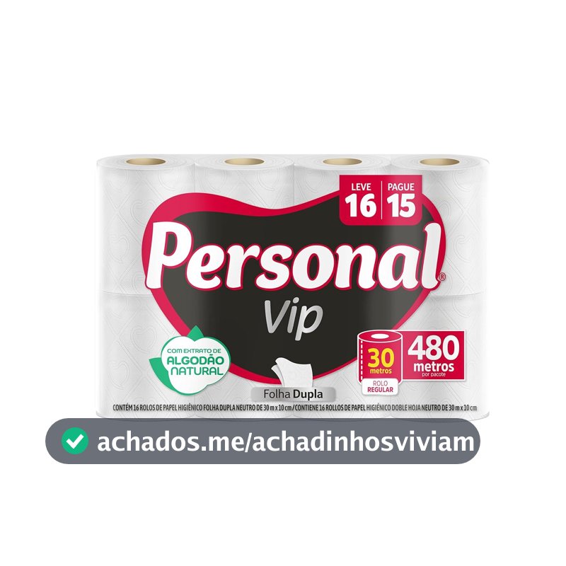 Personal Papel Higiênico Vip Folha Dupla, 16 Unidades Branco (Embalagem Pode Variar)