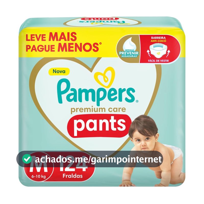 Fralda Pampers Premium Care Pants Tamanho M, Fácil de Vestir, 124 Unidades