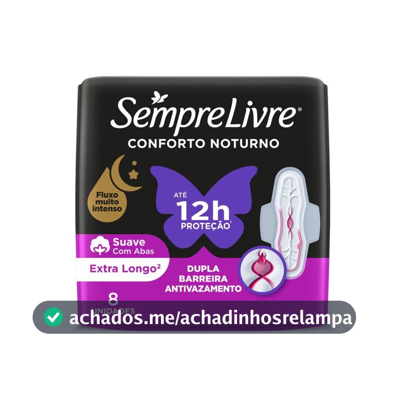 Absorvente Noturno com Abas Sempre Livre, Cobertura Suave, 8 Unidades