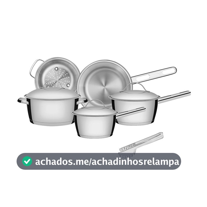 Jogo de Panelas Tramontina Aço Inox Allegra 5 Peças Fundo Triplo + Pegador de Massa