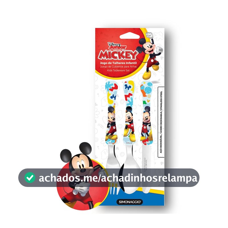Jogo de Talheres Infantil Simonaggio, Mickey, 3 Peças
