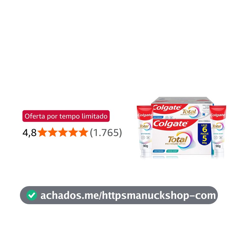 Colgate Total Whitening & Fresh Mint Creme Dental Clareador, 6x90g