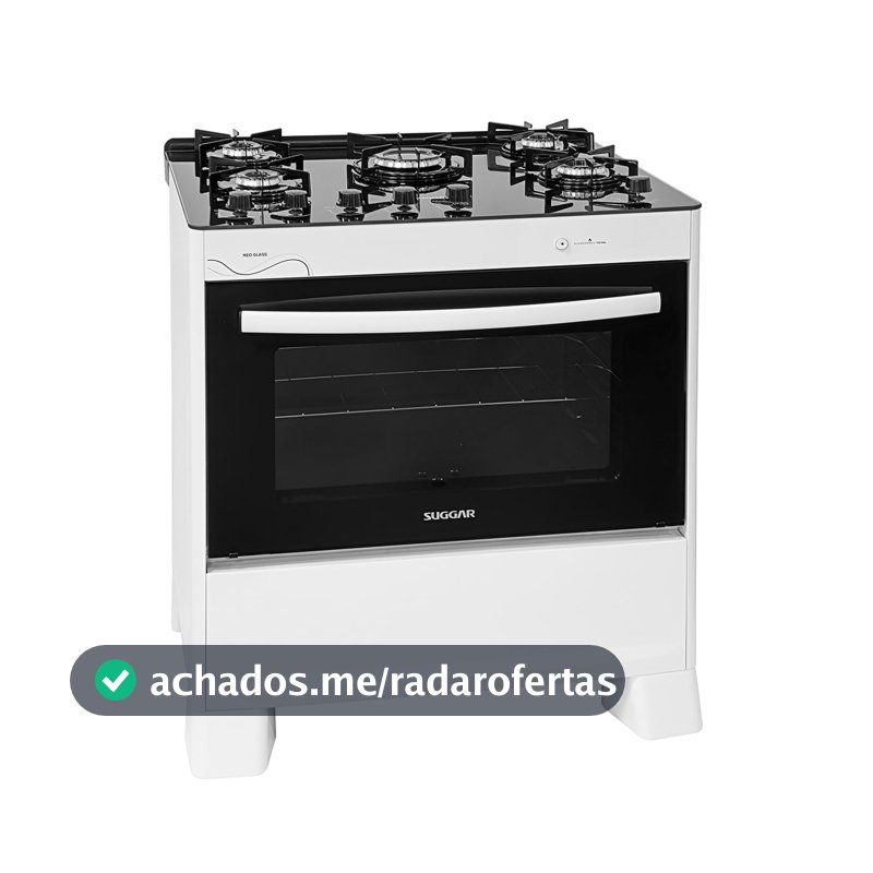SUGGAR FOGÃO NEO GLASS BRANCO MESA DE VIDRO 5 BOCAS TREMPE 6 APOIOS ACENDIMENTO AUTOMÁTICO FGVNG510BR