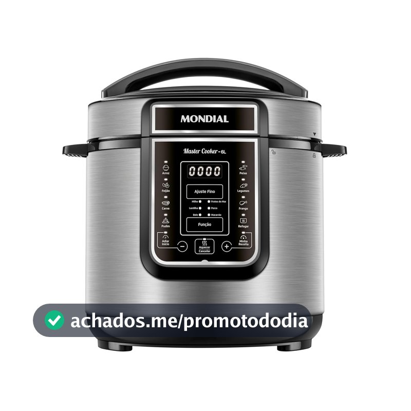 MONDIAL Panela de Pressão Elétrica Digital 6L, Preto/Inox, 1000W, 110V - PE-60-6L-I