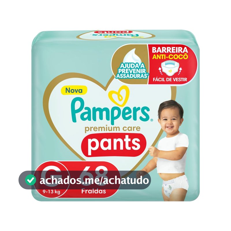 Fralda Pampers Premium Care Pants Tamanho G, Fácil de Vestir, 68 Unidades