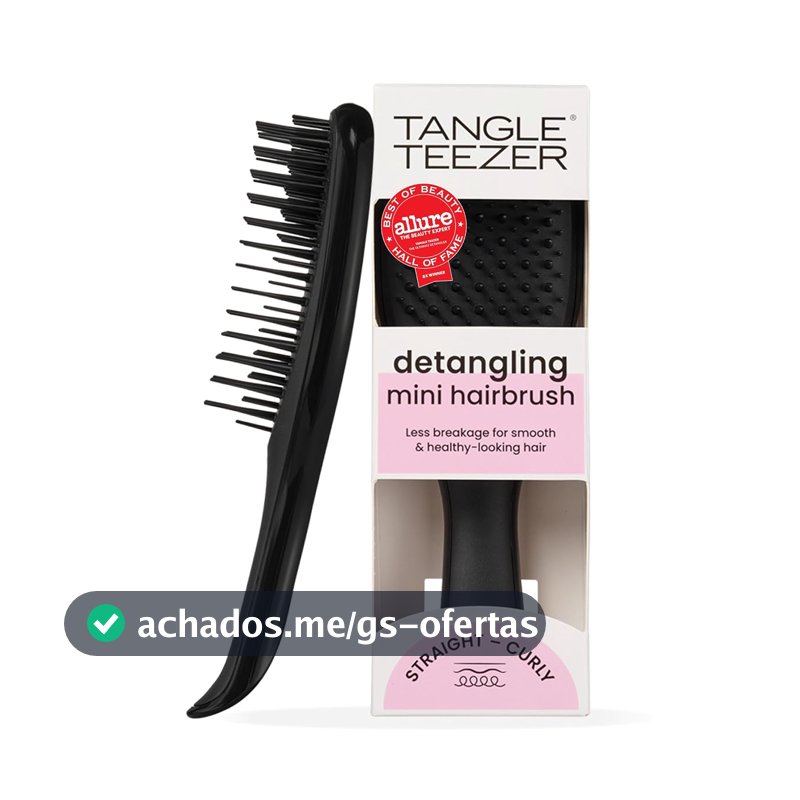 Escova de cabelo desembaraçadora The Mini Ultimate Detangler para todos os tipos de cabelo, ideal para o uso em fios úmidos. Cor: Preta