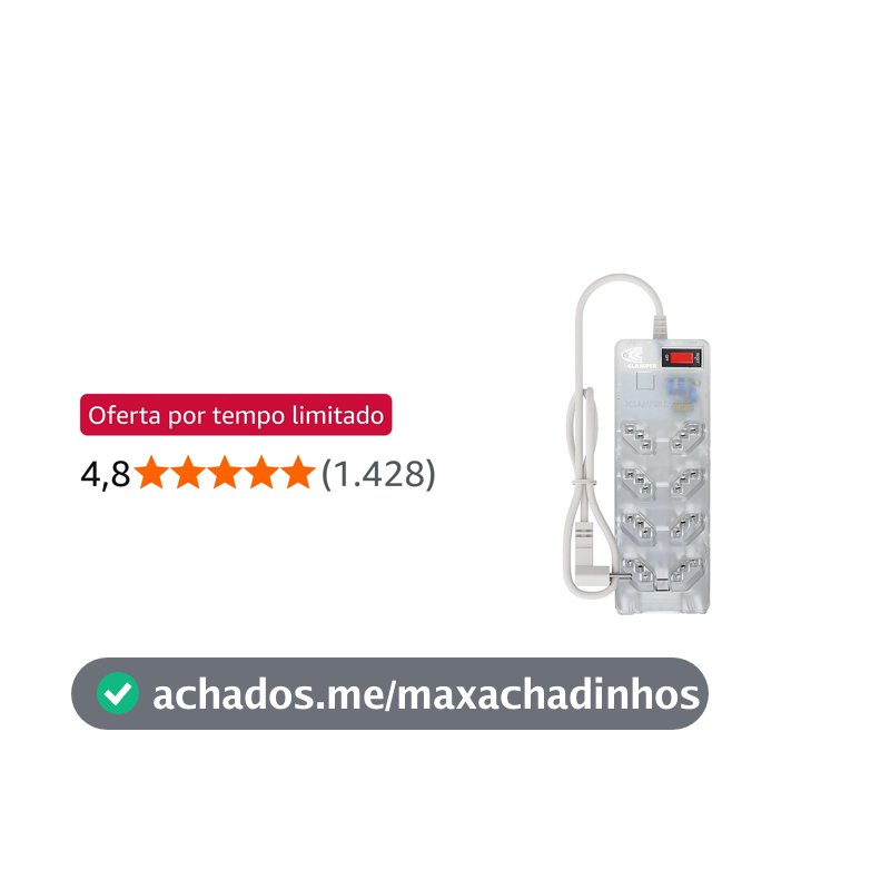 Filtro de Linha iCLAMPER Energia 8 com Proteção contra Surtos Elétricos(DPS) 8 Tomadas, 3 Pinos, 10 Amperes para PC, Notebook, Monitor, Impressora, PS5, Alexa e etc, Bivolt, Cabo de 1m Transparente