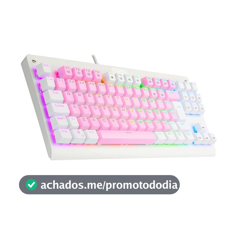 Teclado Mecânico Gamer Redragon Dark Avenger Rainbow Switch Marrom ABNT2 Rosa K568PW-R