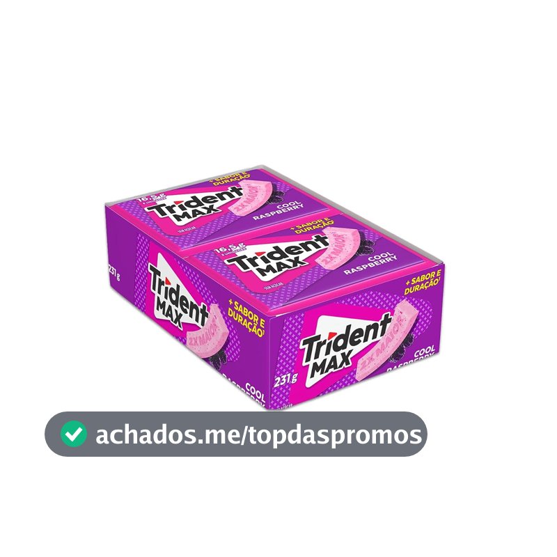 Chiclete Trident Max Cool Raspberry Sem Açúcar - Caixa com 14 unid. de 16,5g