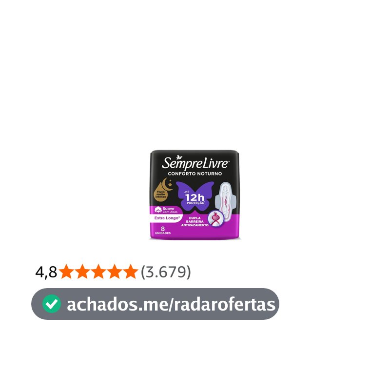Absorvente Noturno com Abas Sempre Livre, Cobertura Suave, 8 Unidades