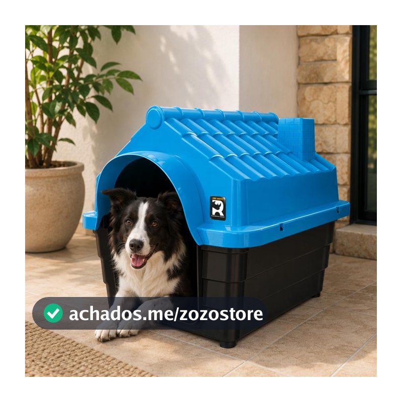 Casinha para Cachorro MecPet N7 em Plástico – Abrigo Pet para Cães, Uso Interno e Externo (AZUL)