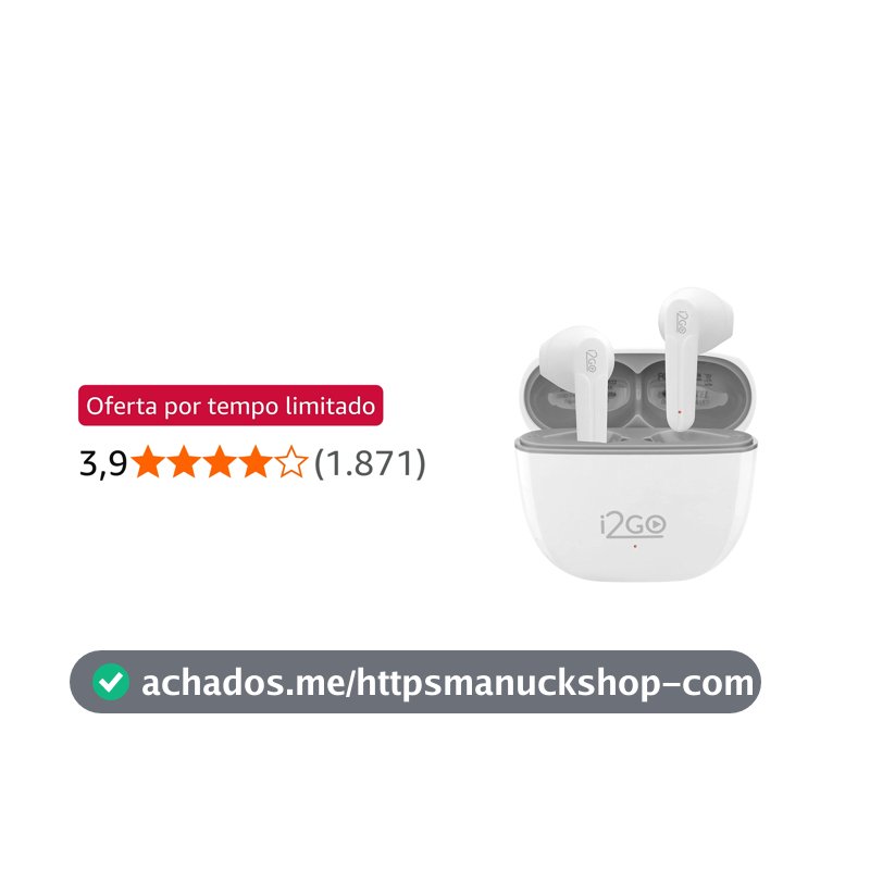 I2GO, Fone De Ouvido, TWS, Bluetooth, 20 Horas totais de Bateria, ENC, Air Sound Go 2.0, Branco, i2GO PRO