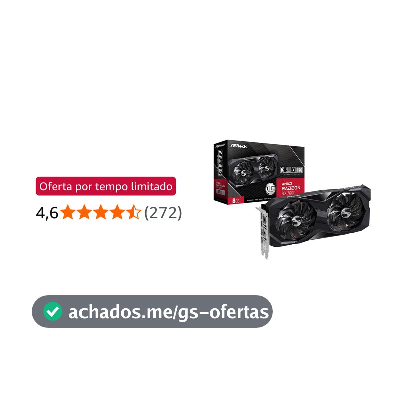 Placa de Vídeo ASRock Radeon RX 7600 Challenger OC, 8GB, GDDR6, 128-Bit, FSR, Ray Tracing, Preto
