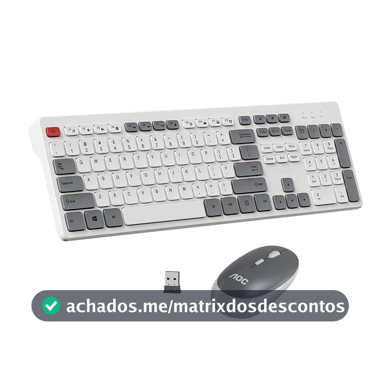 Combo de Teclado e Mouse sem Fio AOC KM600, Conexão Sem Fio 2,4 GHz, Mouse 3 DPI Ajustável Até 1600, Combo Teclado e Mouse Design Ergonômico, Compatível com PC e Mac（Layout americano)