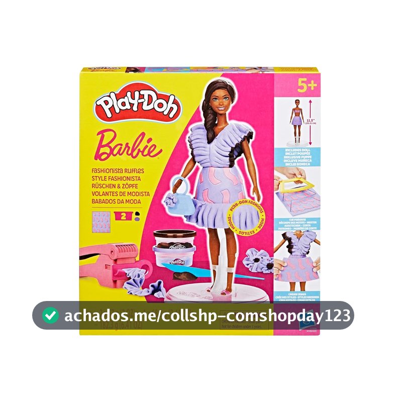 Play-Doh, Massinha de Modelar Infantil, Barbie Fashionista Ruffles - Conjunto de Brinquedo com Acessórios, Boneca e 2 Potes - A partir de 5 Anos