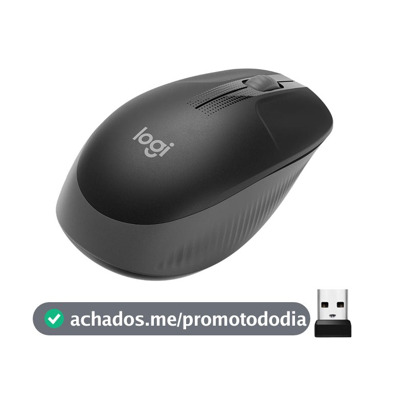 Mouse sem fio Logitech M190 com Design Ambidestro de Tamanho Padrão, Conexão USB e Pilha Inclusa - Cinza