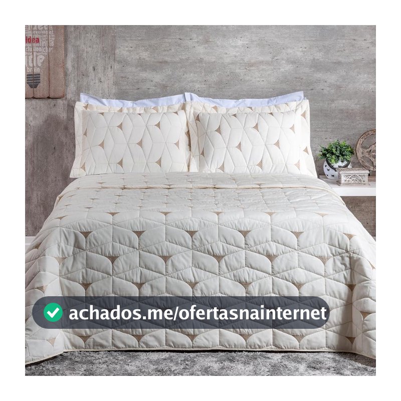 Cobre Leito Colcha King 3 Peças 180 Fios Algodão Bordado Berlim (Palha)