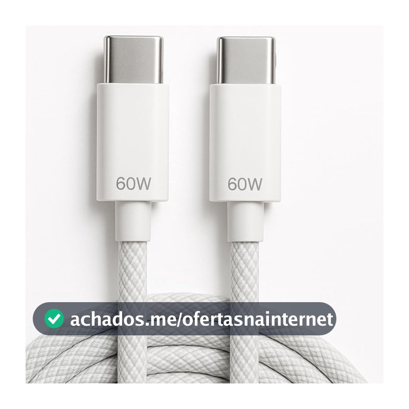Cabo Carregador USB-C Tipo C Turbo 60W 1 Metro Nylon Trançado