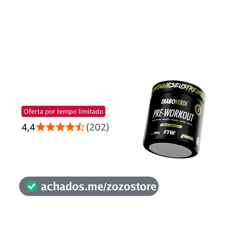 Pré Treino Pre Workout DIABO VERDE Pote 300g Sabor Arco Iris FTW - Suplemento Com Cafeína, Aminoácidos Beta‑Alanina e Arginina para Treinos e Atividades Físicas