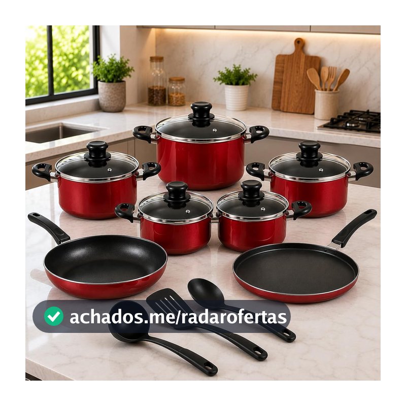Kit de Panelas Antiaderentes 7 Peças com Tampas de Vidro + Frigideira + Panquequeira + Kit de Utensílios
