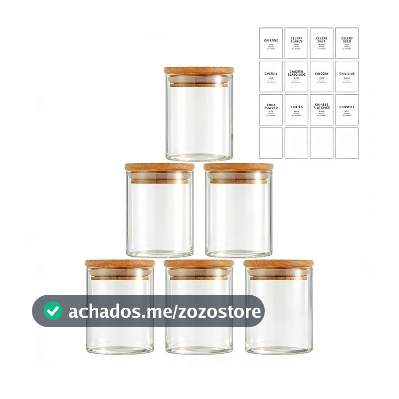 Potes Herméticos de Vidro com Tampa de Bambu - Kit 6 Unidades 200ml para Temperos, Grãos, Café e Organização de Cozinha