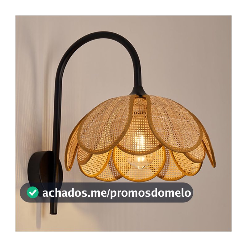Arandela de parede Boho de rattan, luminária de parede tecida à mão com fio, abajur de vime de 30 cm, luminárias de parede rústicas para montagem em parede interna para quarto, berçário, ban