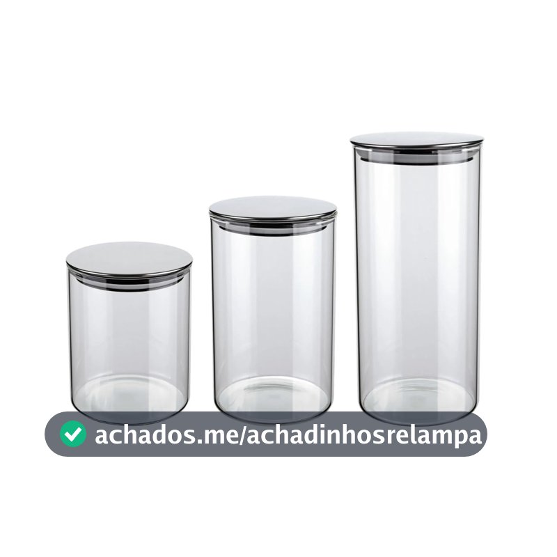 Euro Home - Conjunto com 3 Potes de Vidro Slim com Tampa Inox - VDR6866-3